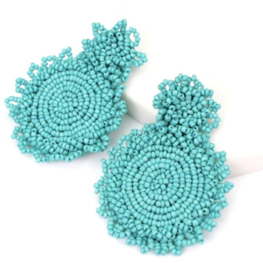 Teal / Blue Beaded Statement Earrings